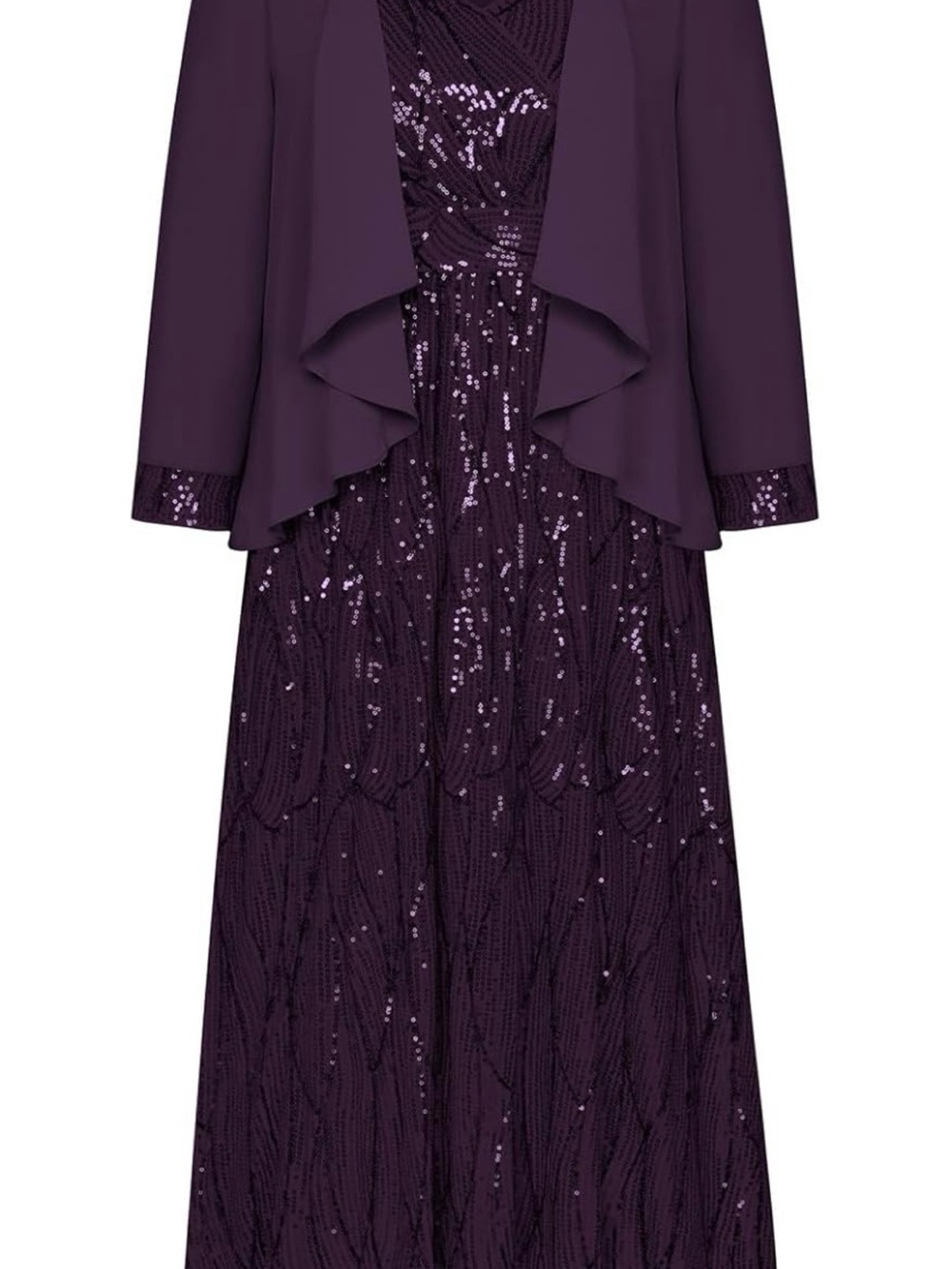 Grace Karin Deep Plum Sequin Maxi Dress with Jacket